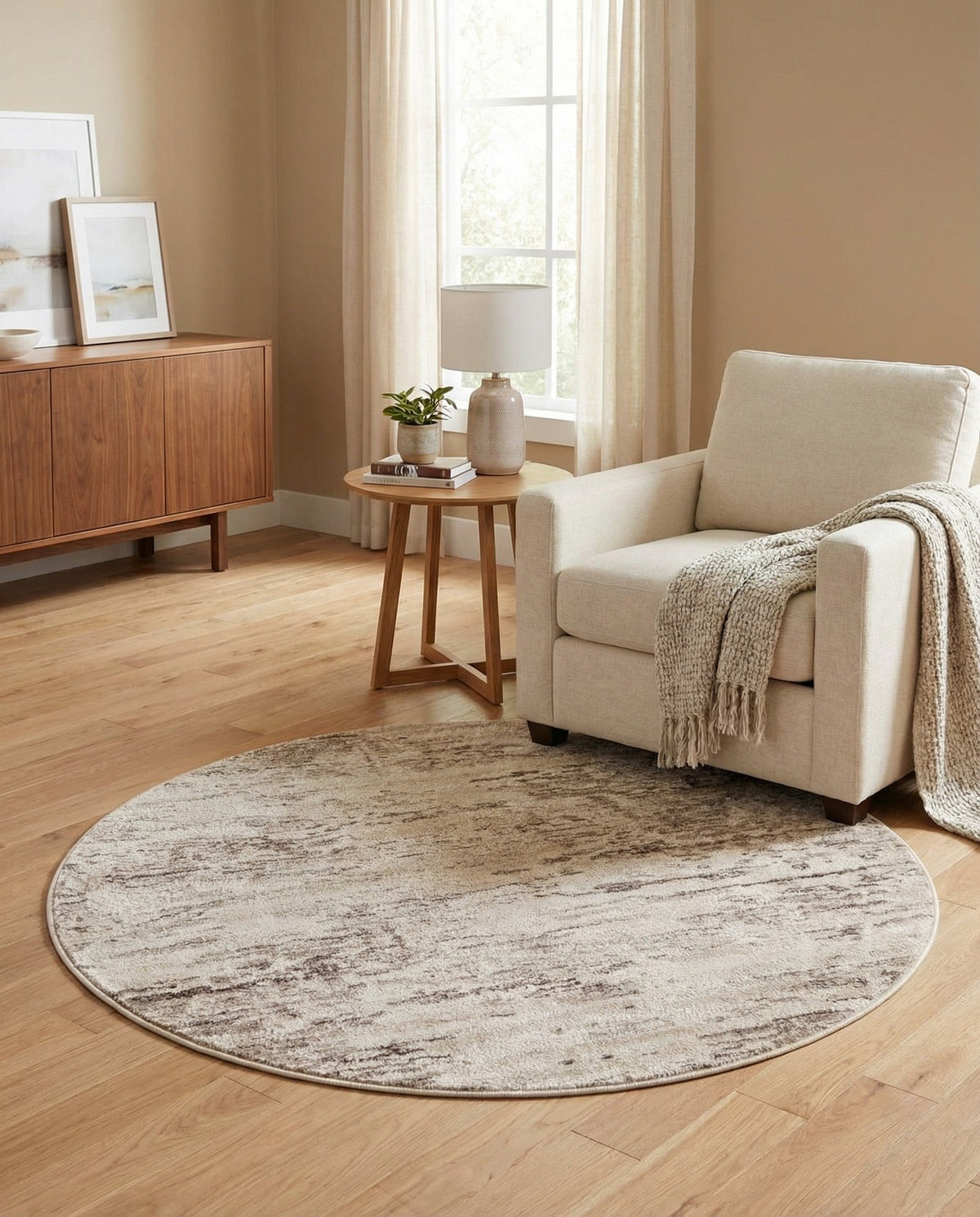 Serenity Sands Collection Area Rug - Dunescape Round Brown  lifestyle 119