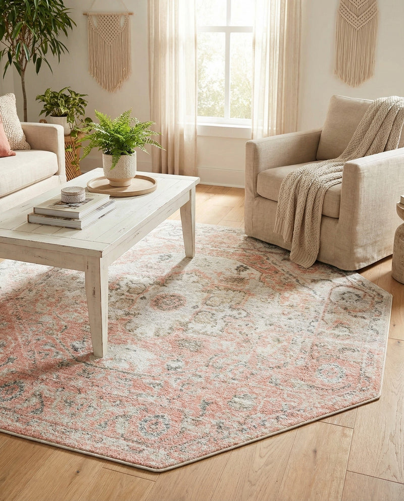 Parisian Elegance Collection Area Rug - Versailles (Rose Pink) Octagon Rose Pink  lifestyle 76
