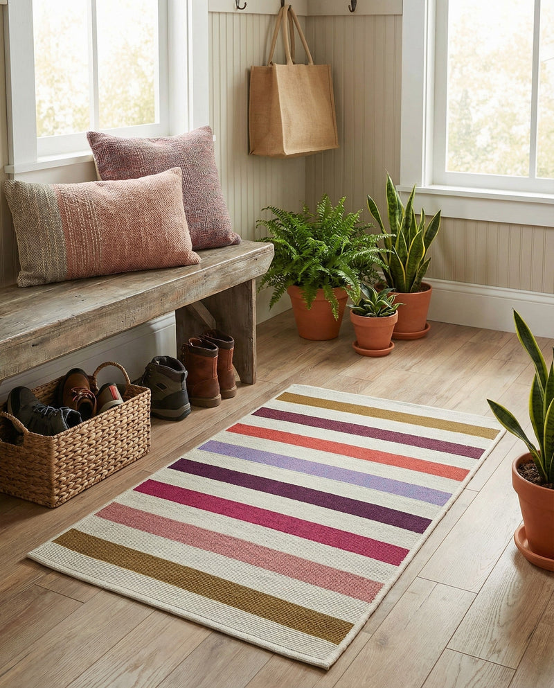 Seaside Stripes Collection Area Rug - Azul Rectangle White  lifestyle 6