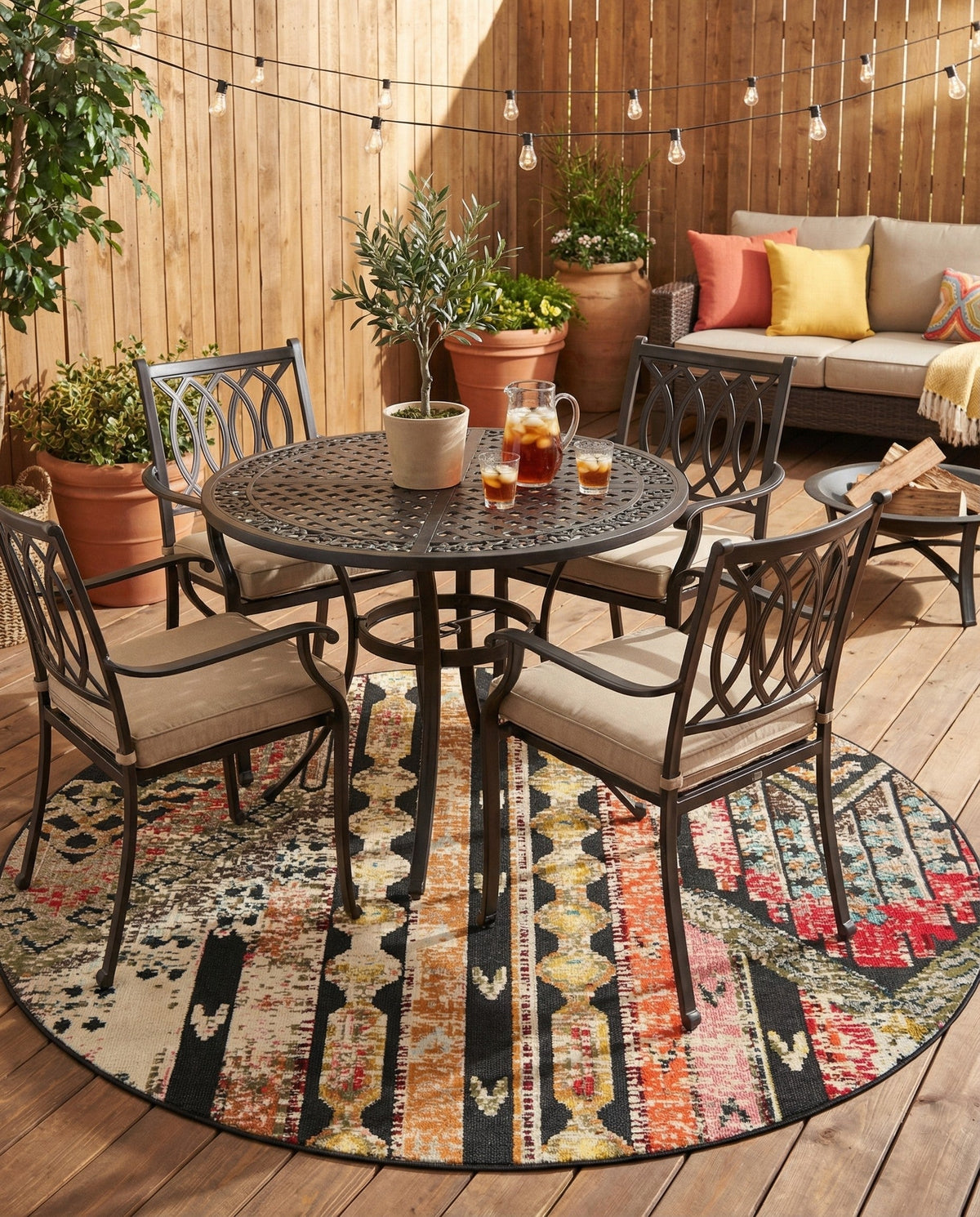 Outdoor Marrakesh Collection Area Rug -  Agadir Round Multi Black  lifestyle 152