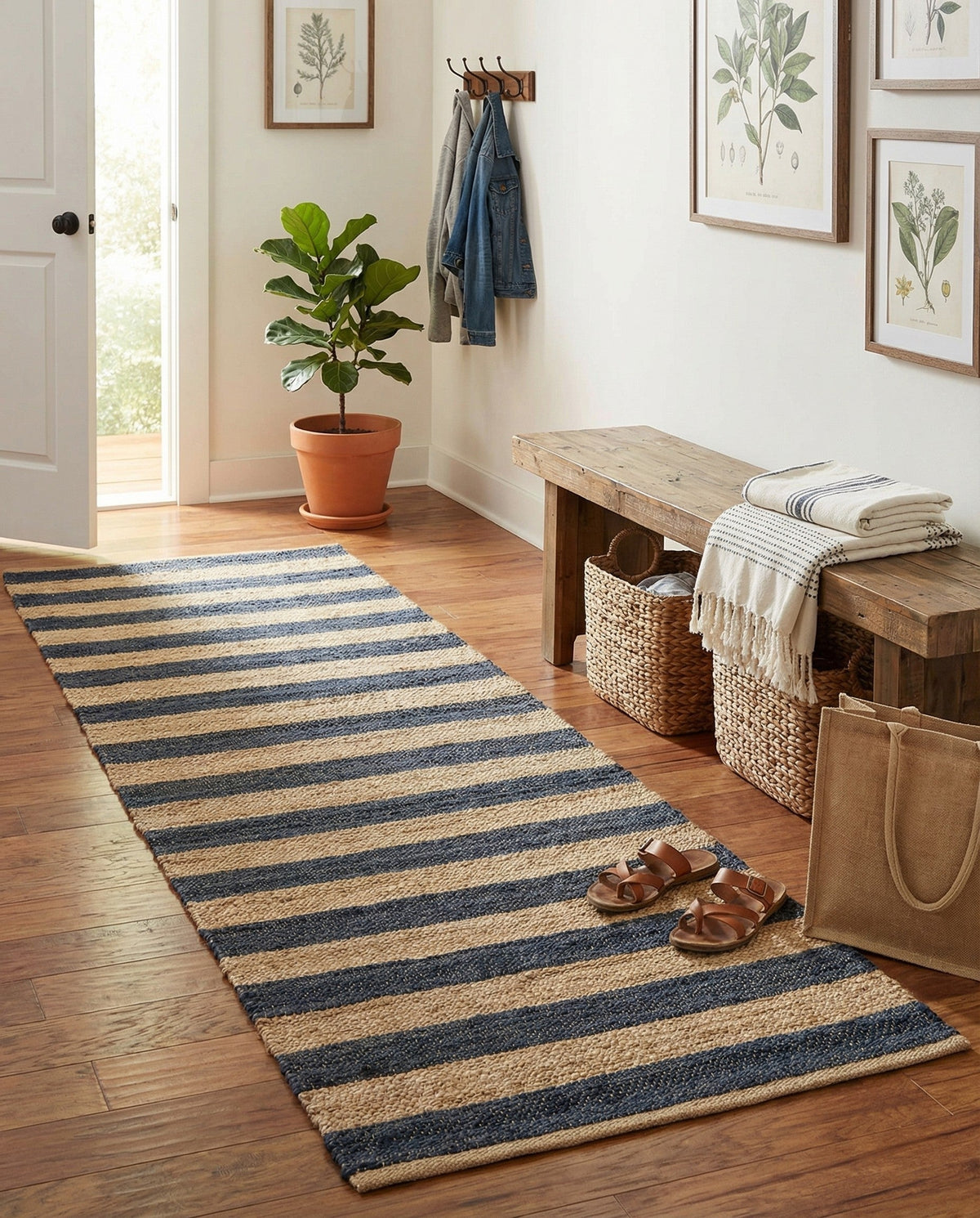 Woven Seaside Jute Collection Area Rug - Nantucket Runner Navy Ivory  lifestyle 79