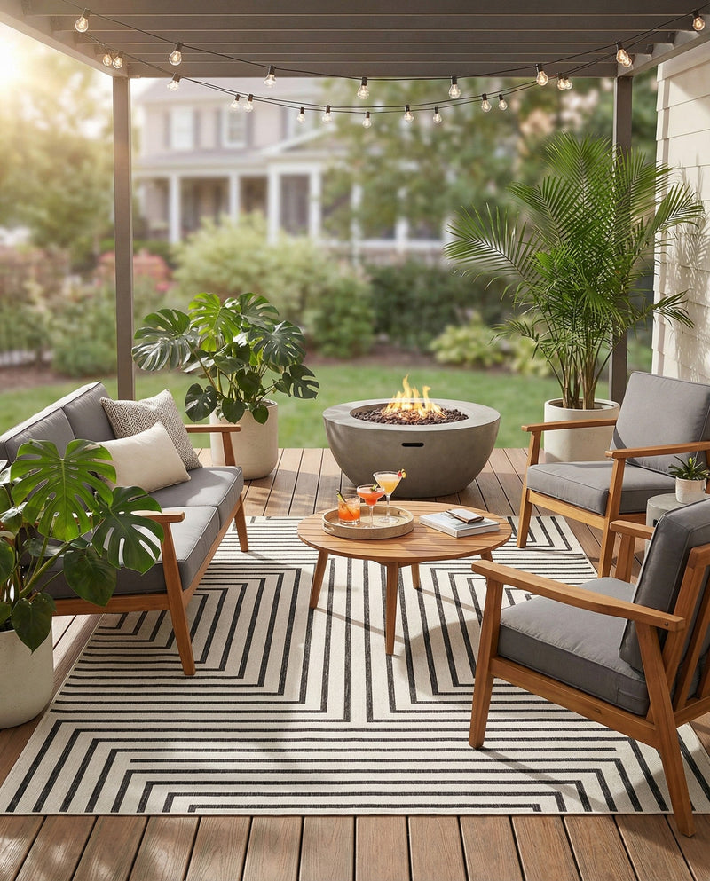 Urban Terrace Collection Area Rug -  Astoria (White and Black) Rectangle White and Black  lifestyle 6