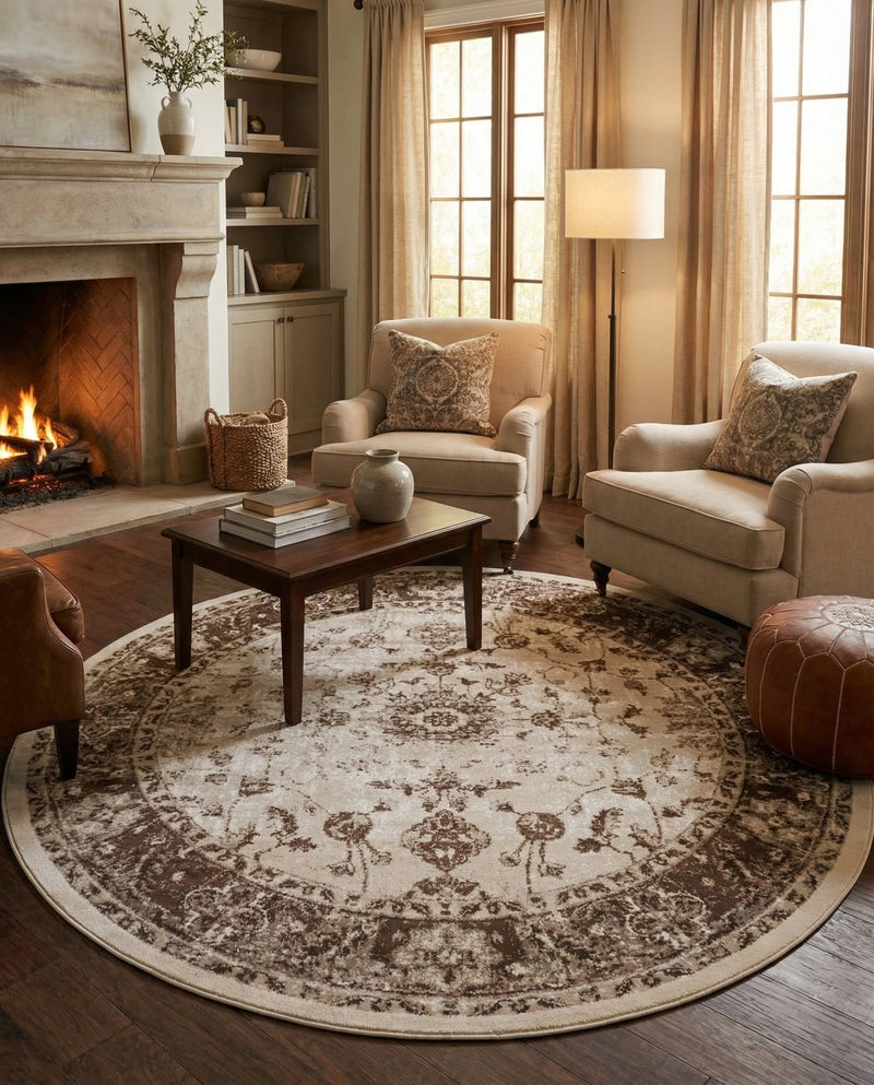 Andes Summit Collection Area Rug -  Aconcagua Round Cream  lifestyle 73