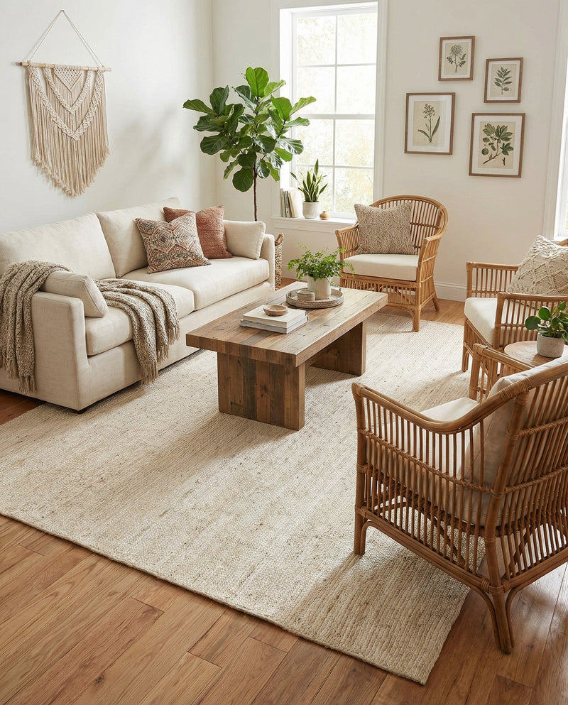 Woven Seaside Jute Collection Area Rug - Savannah (White) Rectangle White  lifestyle 19