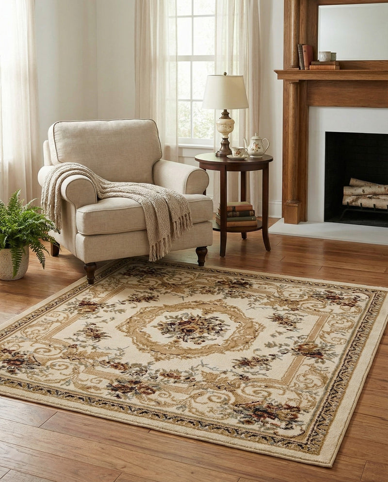 Versailles Elegance Collection Area Rug -  Louveciennes (Cream) Square Cream  lifestyle 37