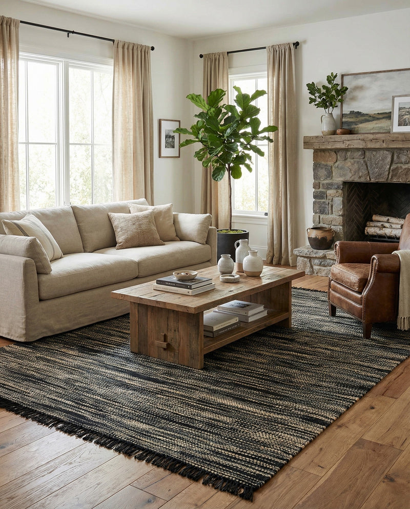 Savannah Jute Collection Area Rug - Nantucket Rectangle Navy Blue and Ivory  lifestyle 25
