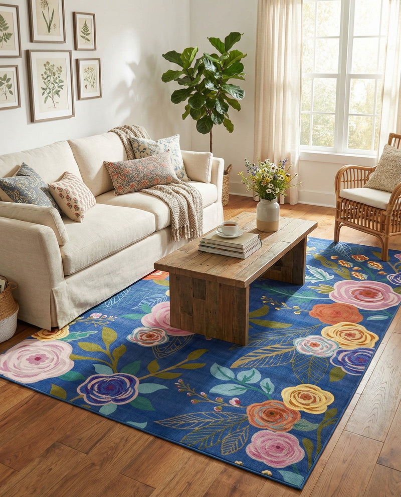 Meadow Breeze Collection Area Rug -  Petal Rectangle Blue  lifestyle 11