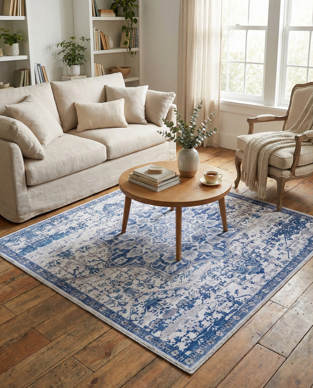 Baroque Era Collection Area Rug - Versailles (Gray Blue) Square Gray Blue  lifestyle 28