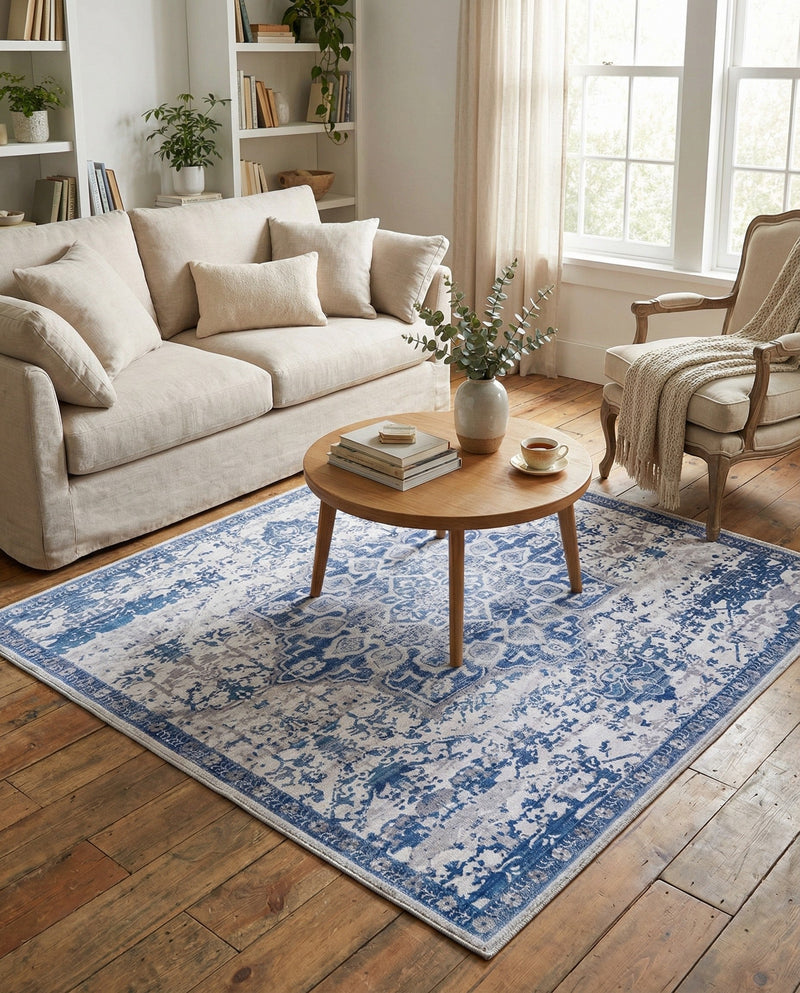 Baroque Era Collection Area Rug - Versailles (Gray Blue) Square Gray Blue  lifestyle 28