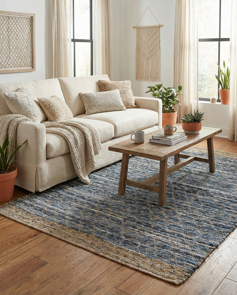Tulum Trellis Collection Area Rug - Shoreline Rectangle Denim blue  lifestyle 46