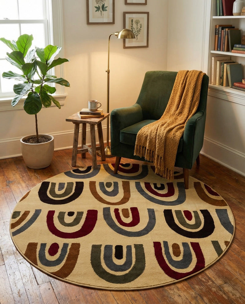 Bistro Lounge Collection Area Rug -  Breve Round Cream  lifestyle 51