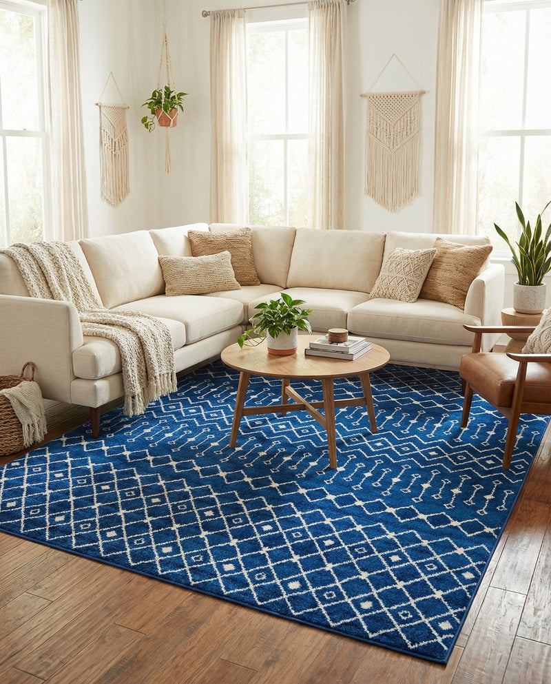 Mediterranean Lattice Collection Area Rug - Santorini (Navy Blue) Rectangle Navy Blue  lifestyle 5