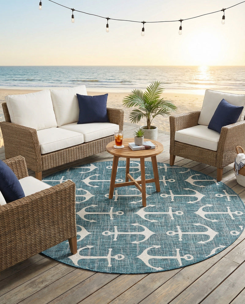 Seaside Haven Rugs Collection Area Rug - Sapphire (Teal) Round Teal  lifestyle 30