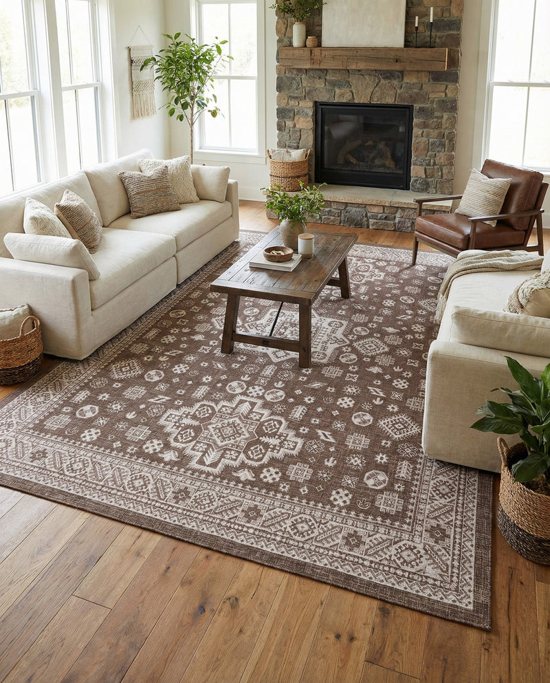 Tribal Terrace Treasures Collection Area Rug -  Incan Isle (Brown) Rectangle Brown  lifestyle 6
