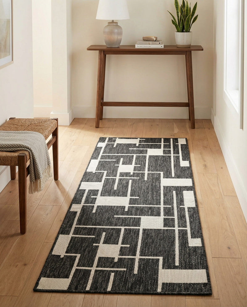 Urban Terrace Collection Area Rug -  Parkside Runner Black and White  lifestyle 23