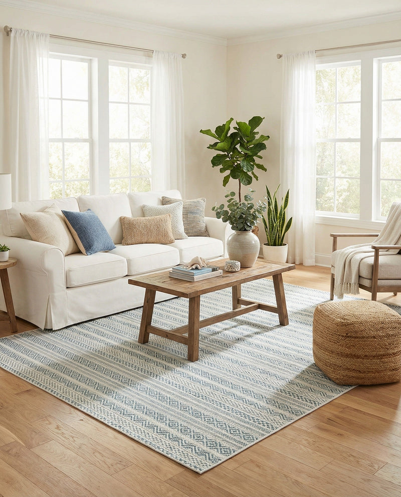 Seaside Stripes Collection Area Rug -  Boardwalk (Teal) Rectangle Teal  lifestyle 5