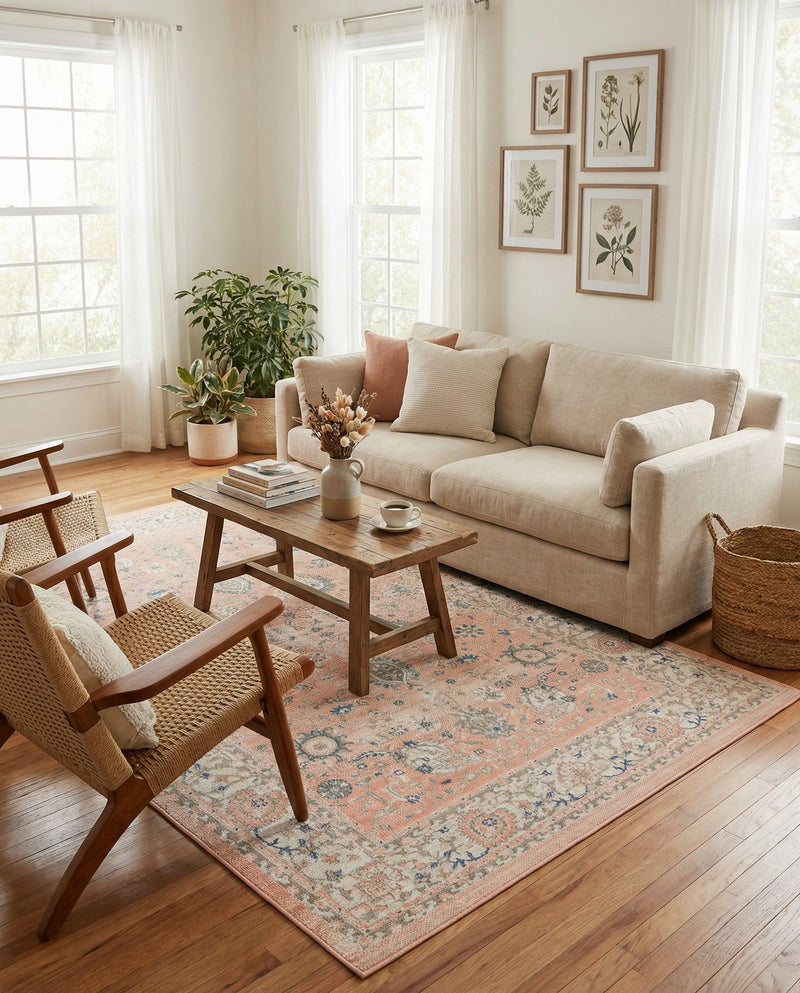 Savannah Series Collection Area Rug -  Beaufort Rectangle Powder Pink  lifestyle 36