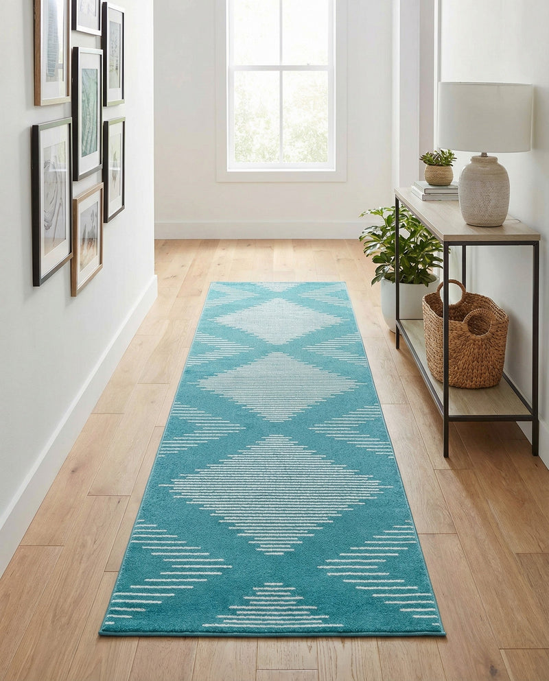 Seychelles Stripes Collection Area Rug - Mahe (Turquoise) Runner Turquoise  lifestyle 51