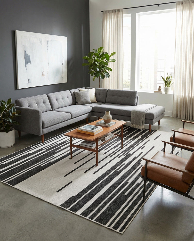 Urban Terrace Collection Area Rug -  Riverside Rectangle Black and White  lifestyle 8