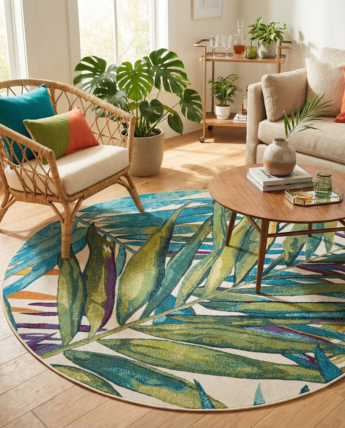 Seaside Blooms Collection Area Rug -  Arcadia Round Multi  lifestyle 105