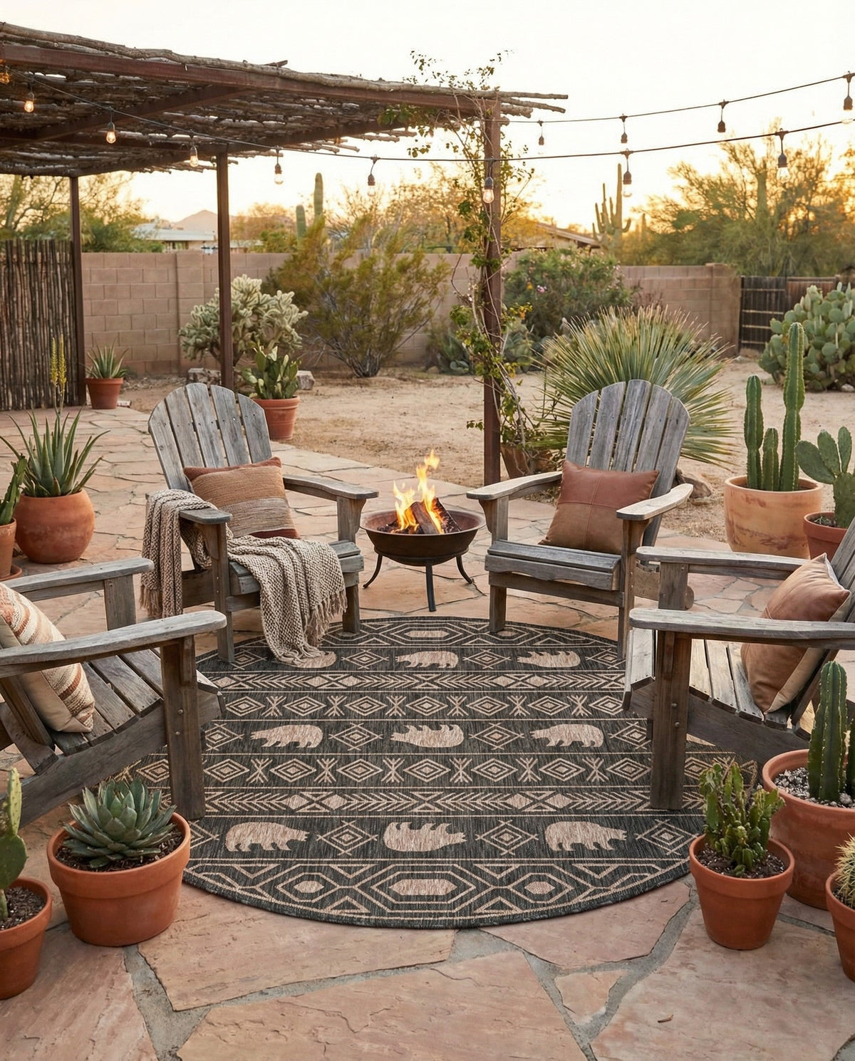 Mesa Oasis Rugs Collection Area Rug - Sundown Round Black  lifestyle 139
