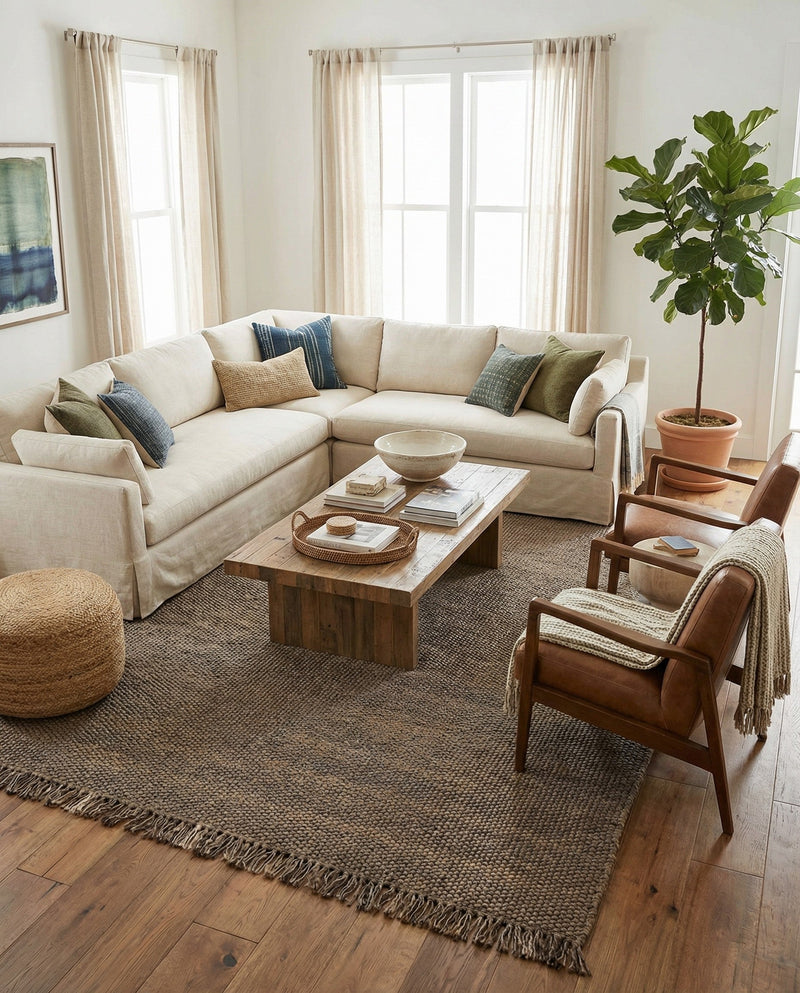 Savannah Jute Collection Area Rug - Seashore Rectangle Gray  lifestyle 23