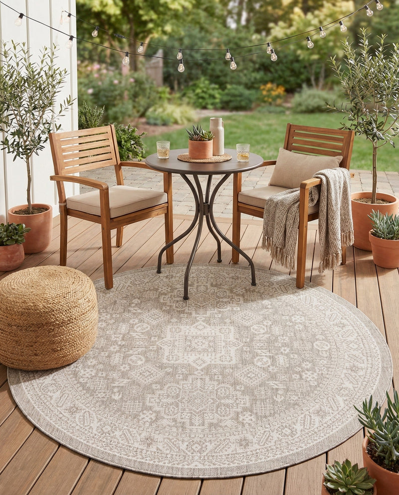 Tribal Terrace Treasures Collection Area Rug -  Incan Isle (Light Gray) Round Light Gray  lifestyle 35