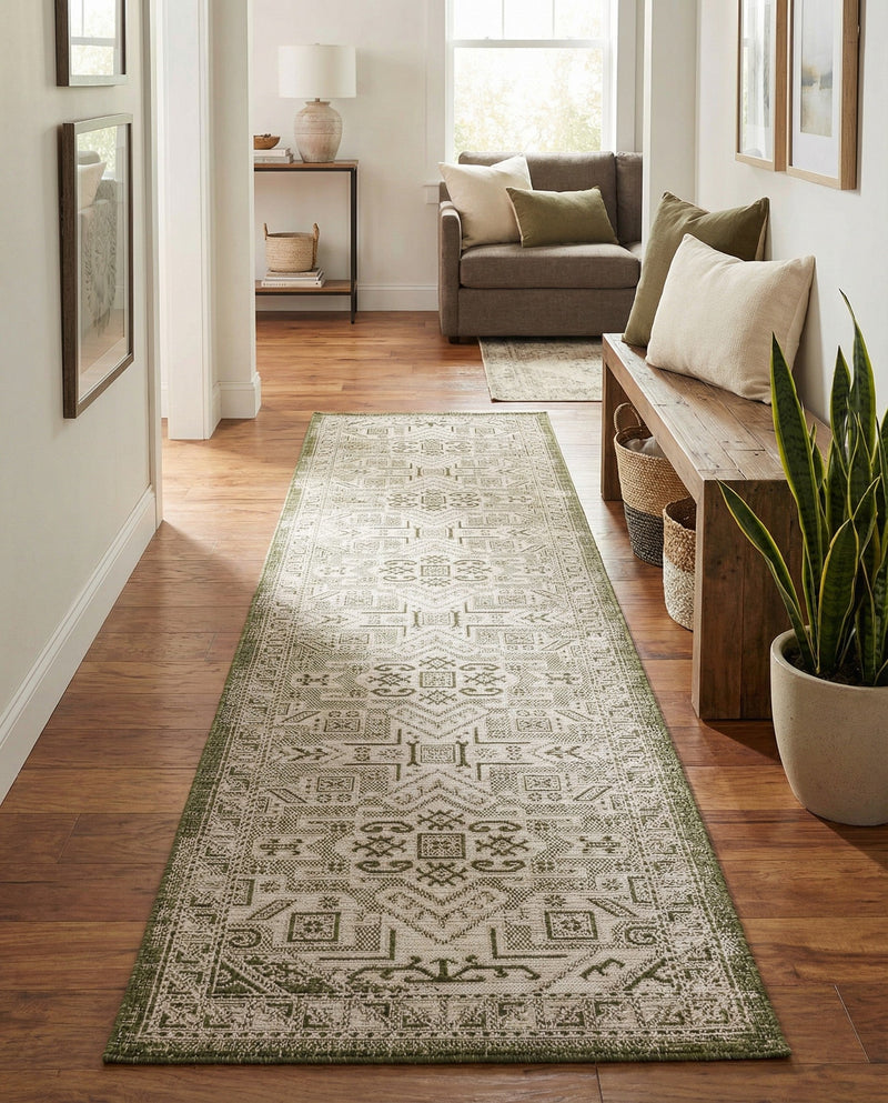 Tribal Terrace Treasures Collection Area Rug - Mayan Marina (Green) Runner Green  lifestyle 28