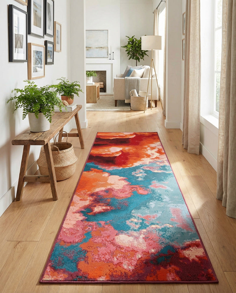 Urban Terrace Collection Area Rug -  Patio Runner Gray and Pink  lifestyle 46