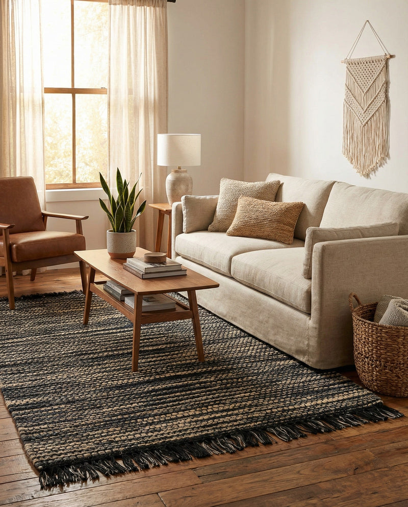 Savannah Jute Collection Area Rug - Nantucket Rectangle Navy Blue and Ivory  lifestyle 28