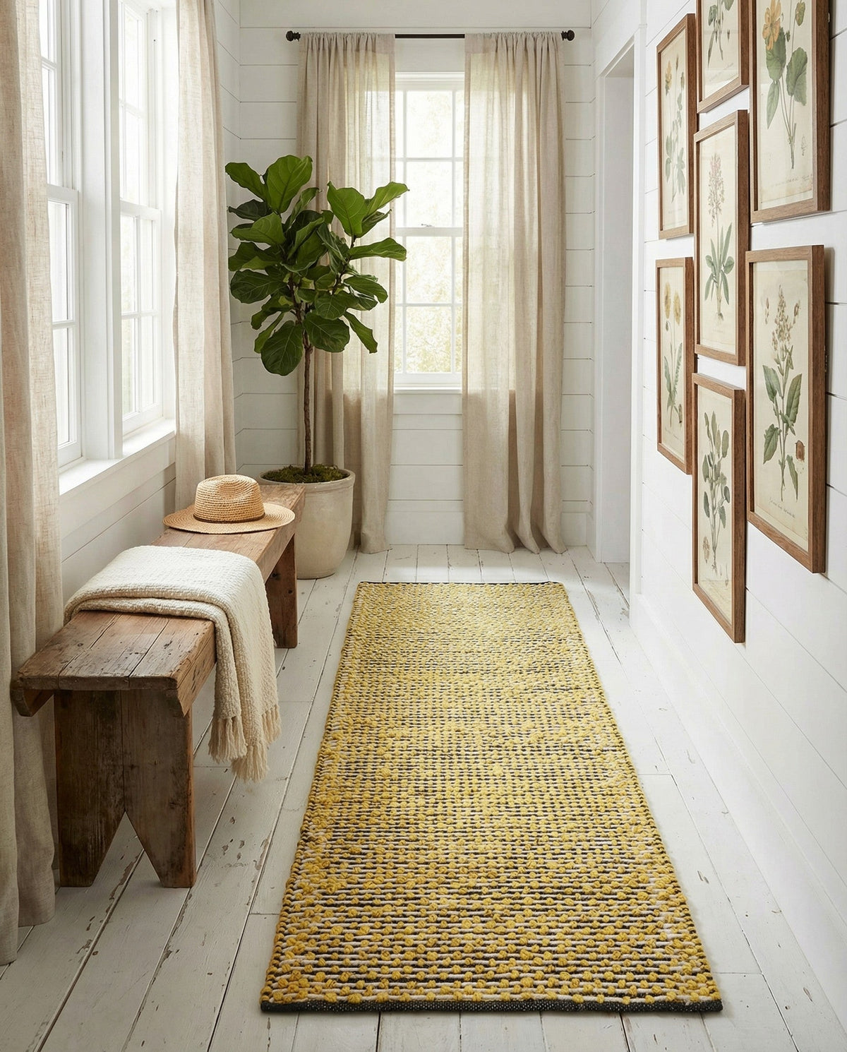 Coastal Haven Striped Jute Collection Area Rug - Marina Runner Yellow and Navy  lifestyle 102