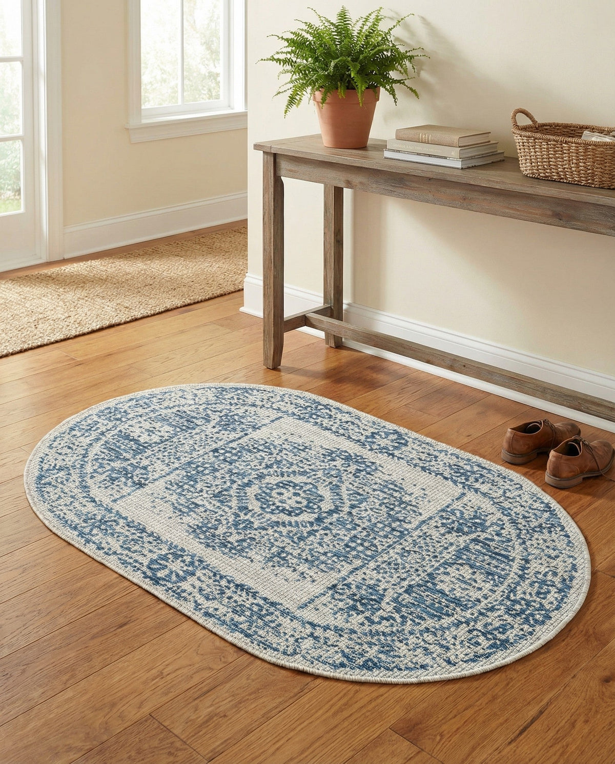 Patio Heritage Collection Area Rug - Savannah (Blue) Oval Blue  lifestyle 106