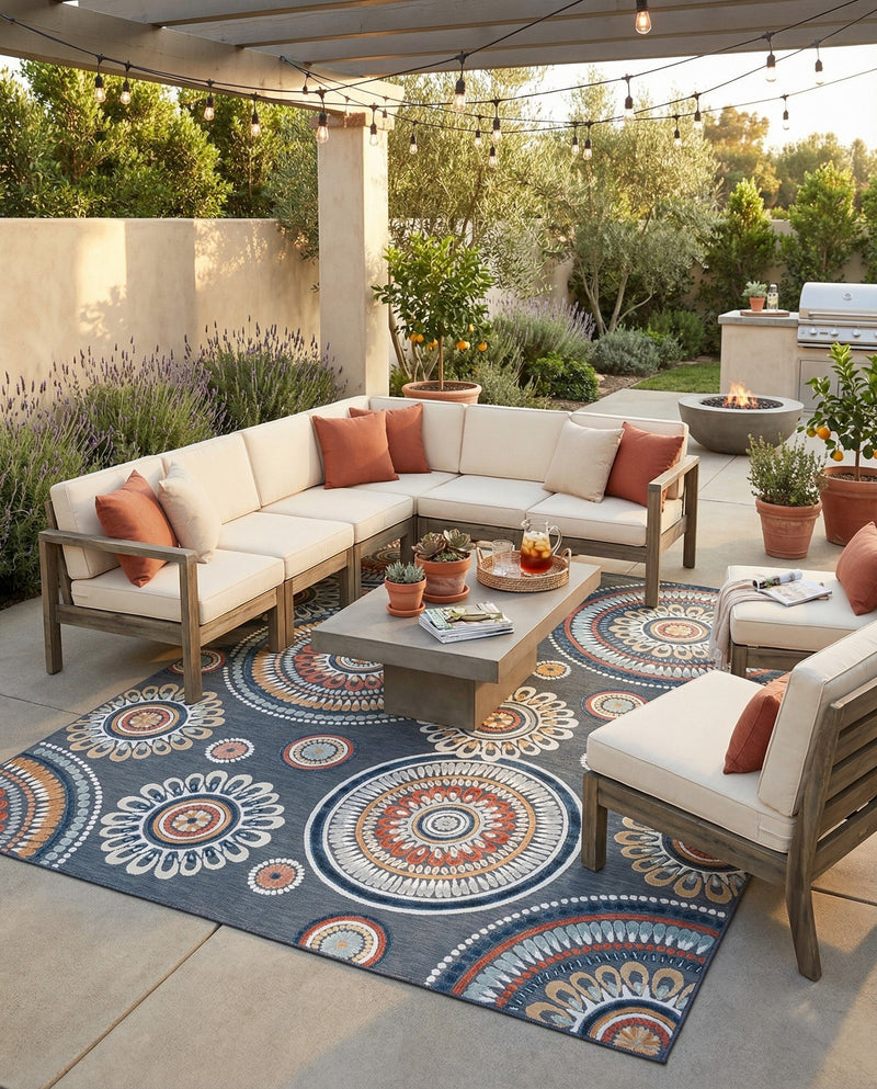 Seaside Blooms Collection Area Rug -  Eden Rectangle Black  lifestyle 27