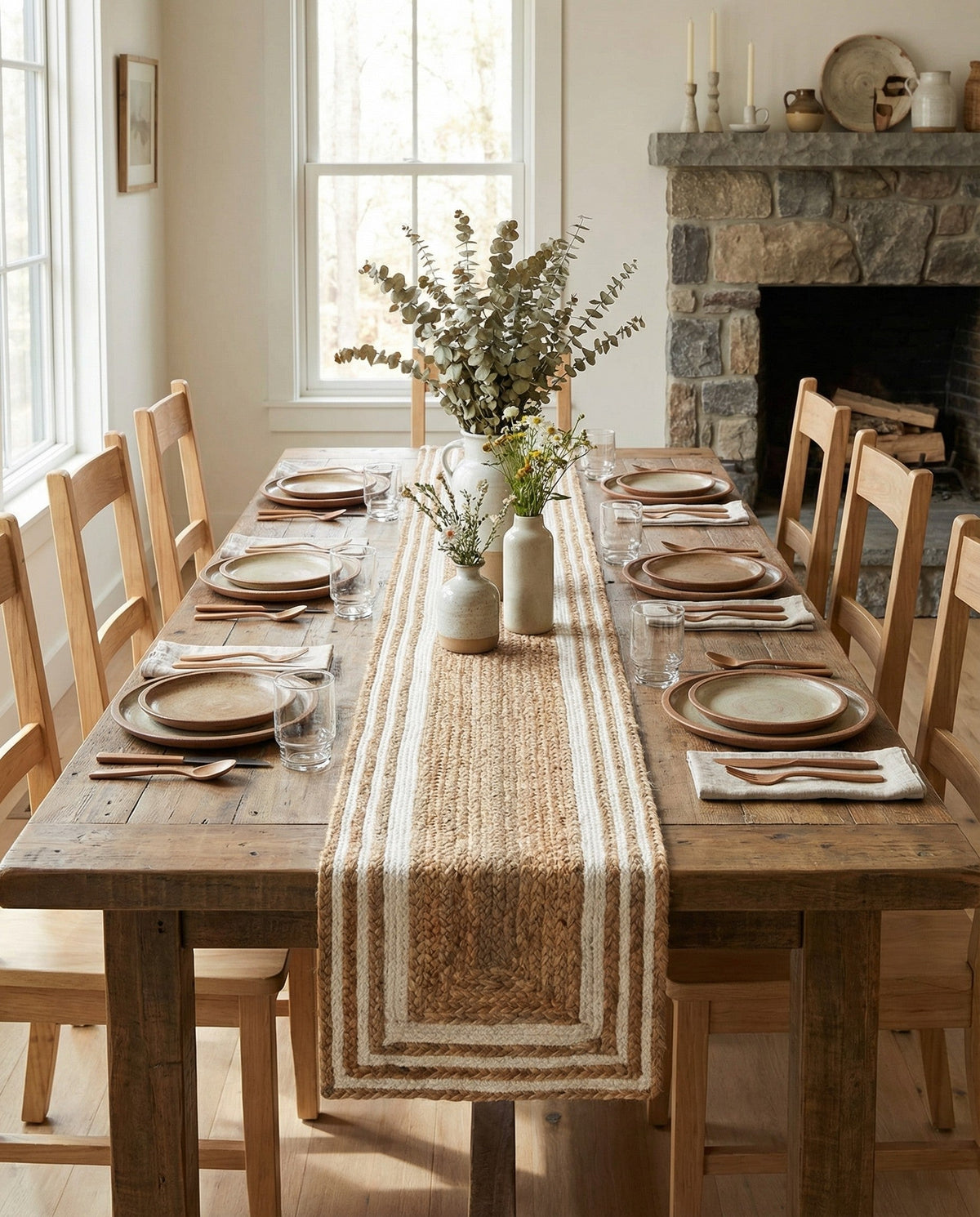Woven Seaside Jute Collection Area Rug - Nantucket Table Runner Natural and White  lifestyle 72