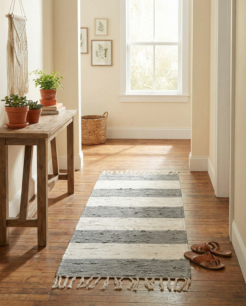 Tassel Trail Collection Area Rug - Pathway (Gray) Runner Gray  lifestyle 83