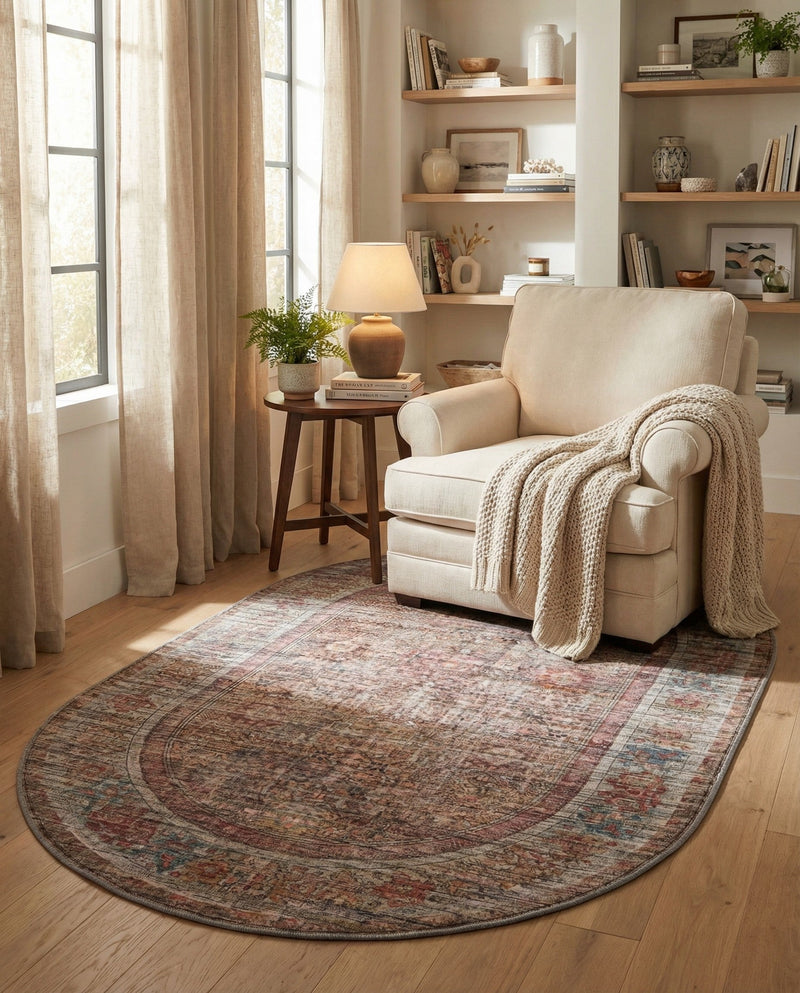 Vintage Memories Collection Area Rug -  Reverie Oval Rust Red and Brown  lifestyle 37