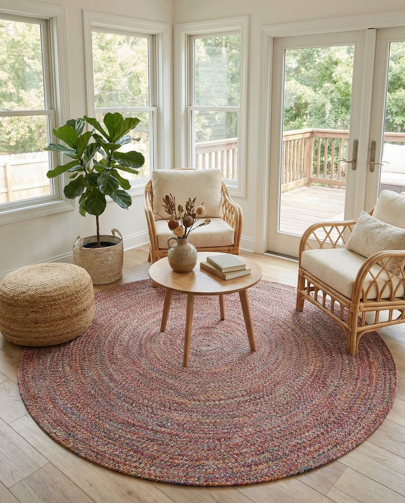 Sustainable Strands Indoor-Outdoor Oasis Collection Area Rug -  Sandbar (Multi) Round Multi  lifestyle 35