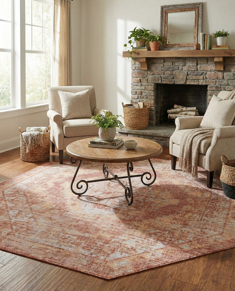 Patio Heritage Collection Area Rug -  Augusta (Rust Red) Octagon Rust Red  lifestyle 76