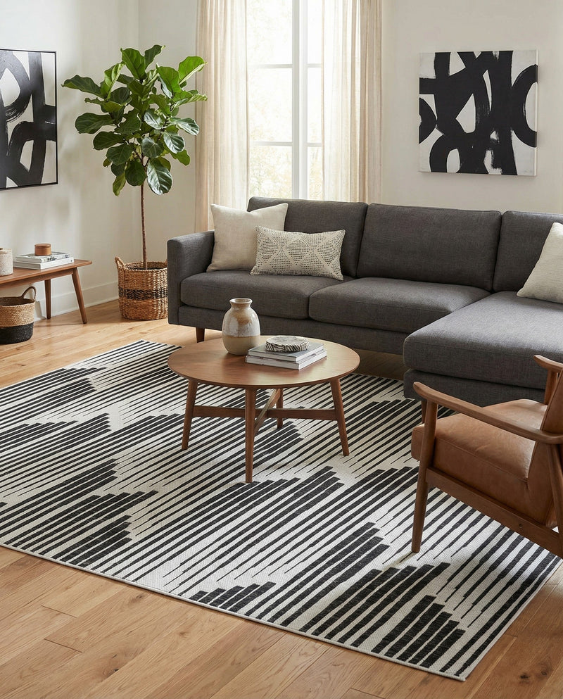 Urban Terrace Collection Area Rug -  Bronx Rectangle Black and White  lifestyle 27