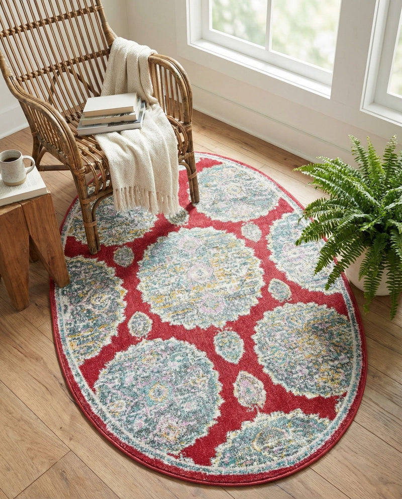 Arcadia Rugs Collection Area Rug -  Atlantis (Red) Oval Red  lifestyle 61