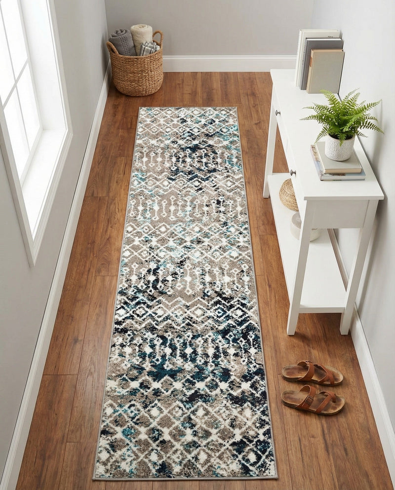 Mediterranean Lattice Collection Area Rug - Santorini (Multi Gray Blue) Runner Multi Gray Blue  lifestyle 59