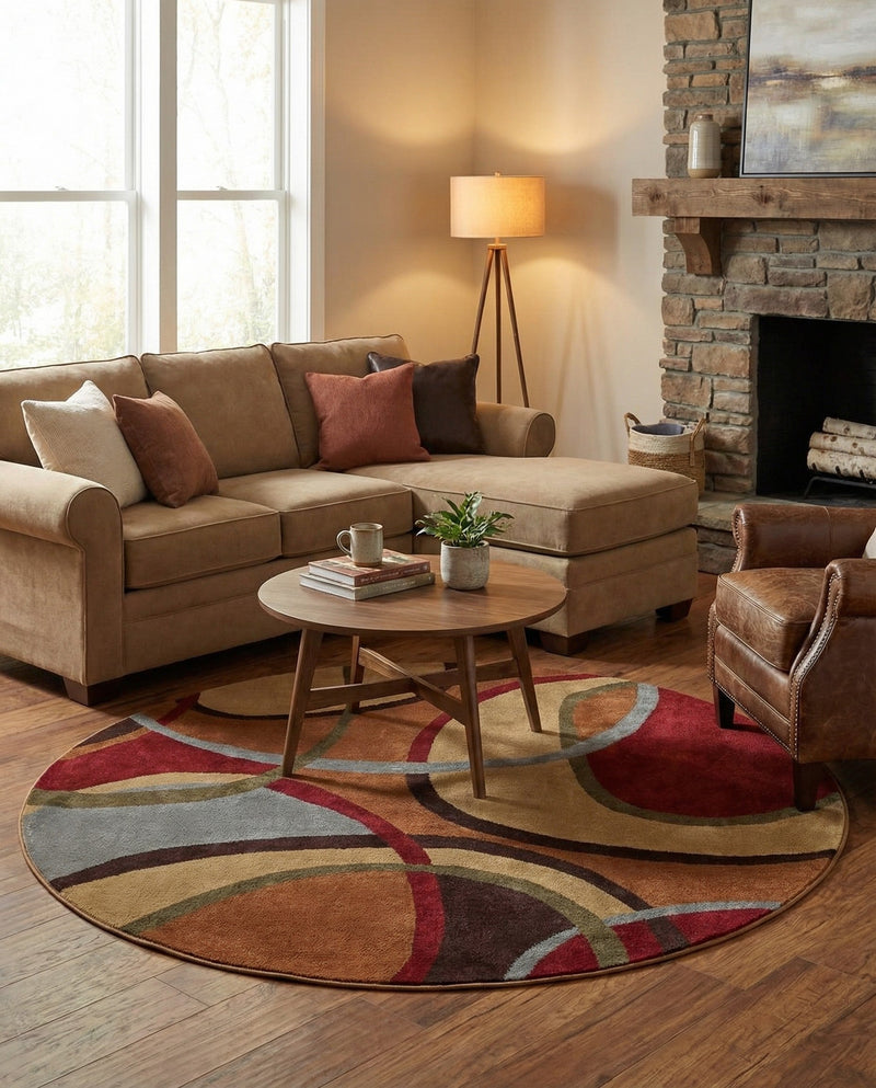 Bistro Lounge Collection Area Rug -  Macchiato Round Multi  lifestyle 56