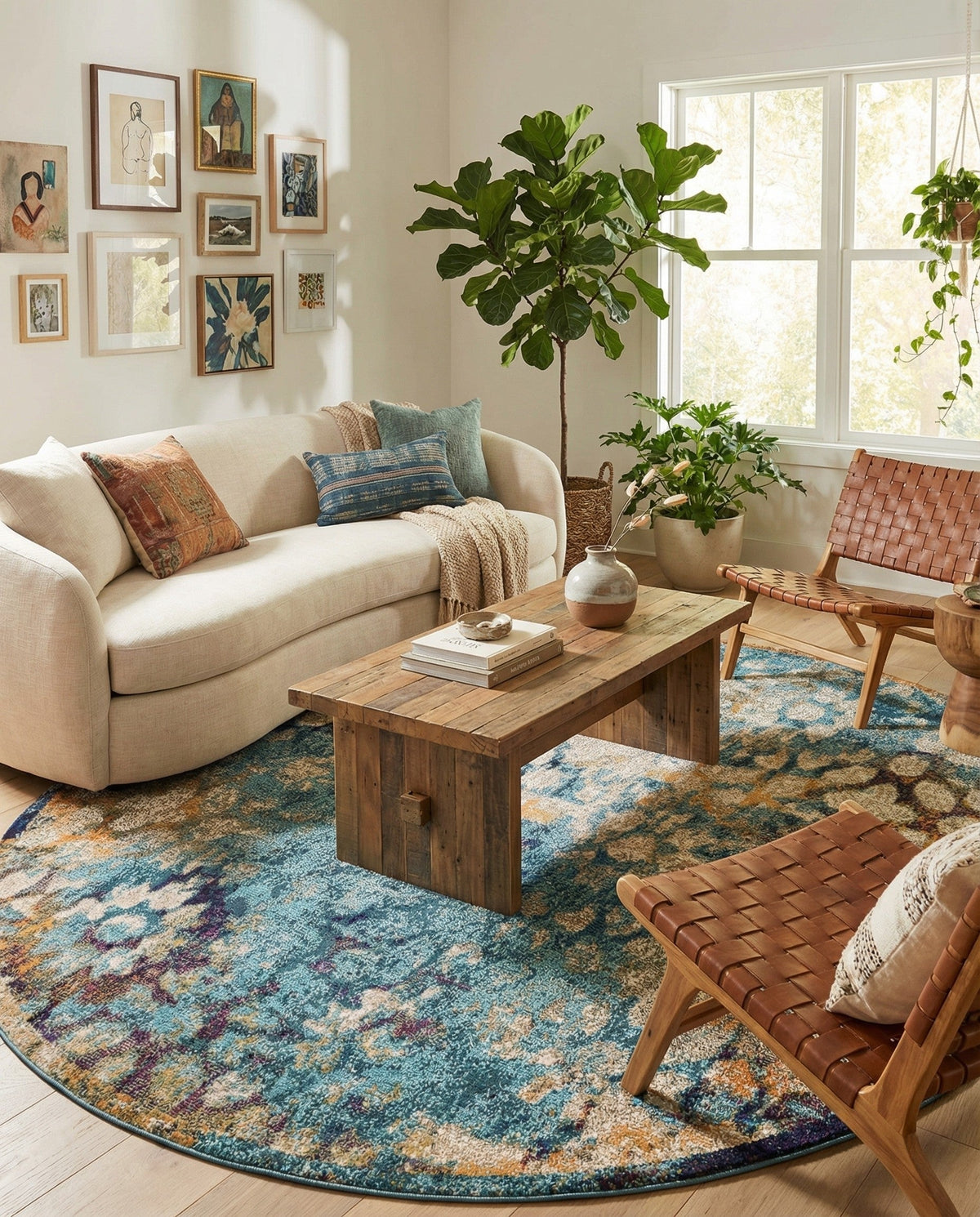 Venetian Tapestry Collection Area Rug - Murano Round Blue  lifestyle 150