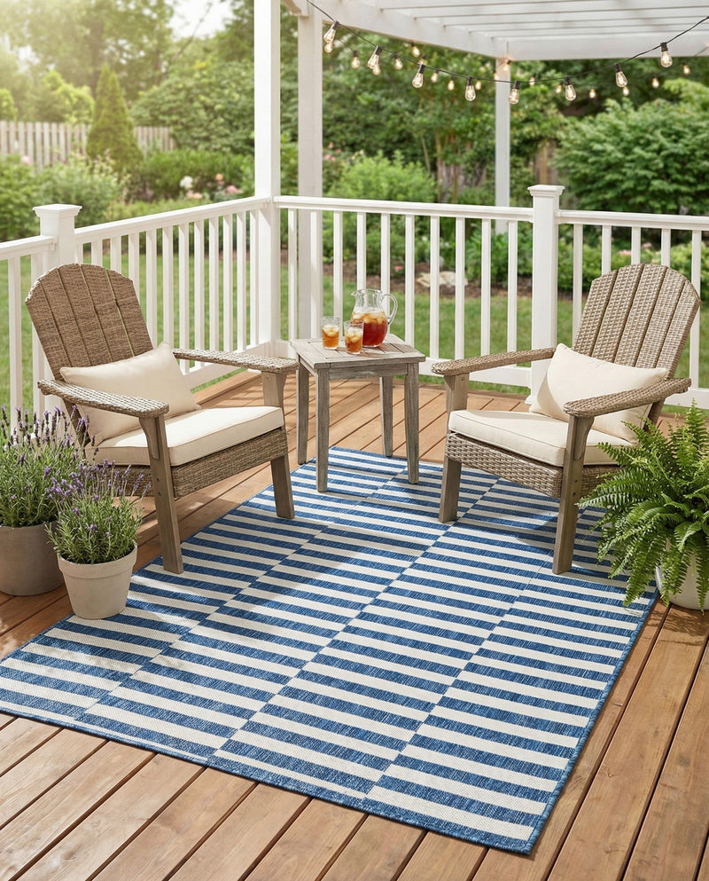 Seaside Stripes Collection Area Rug - Cabana (Blue) Rectangle Blue  lifestyle 23