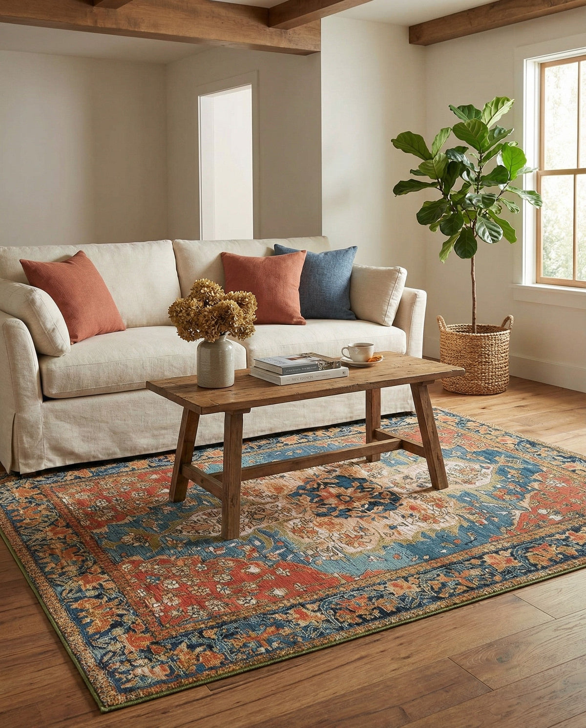 Patio Heritage Collection Area Rug -  Grove Rectangle Navy Blue and Rust Red  lifestyle 16