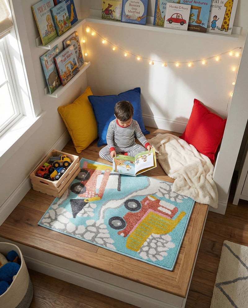Wonder Tykes Collection Area Rug -  Labyrinth Rectangle Teal  lifestyle 4