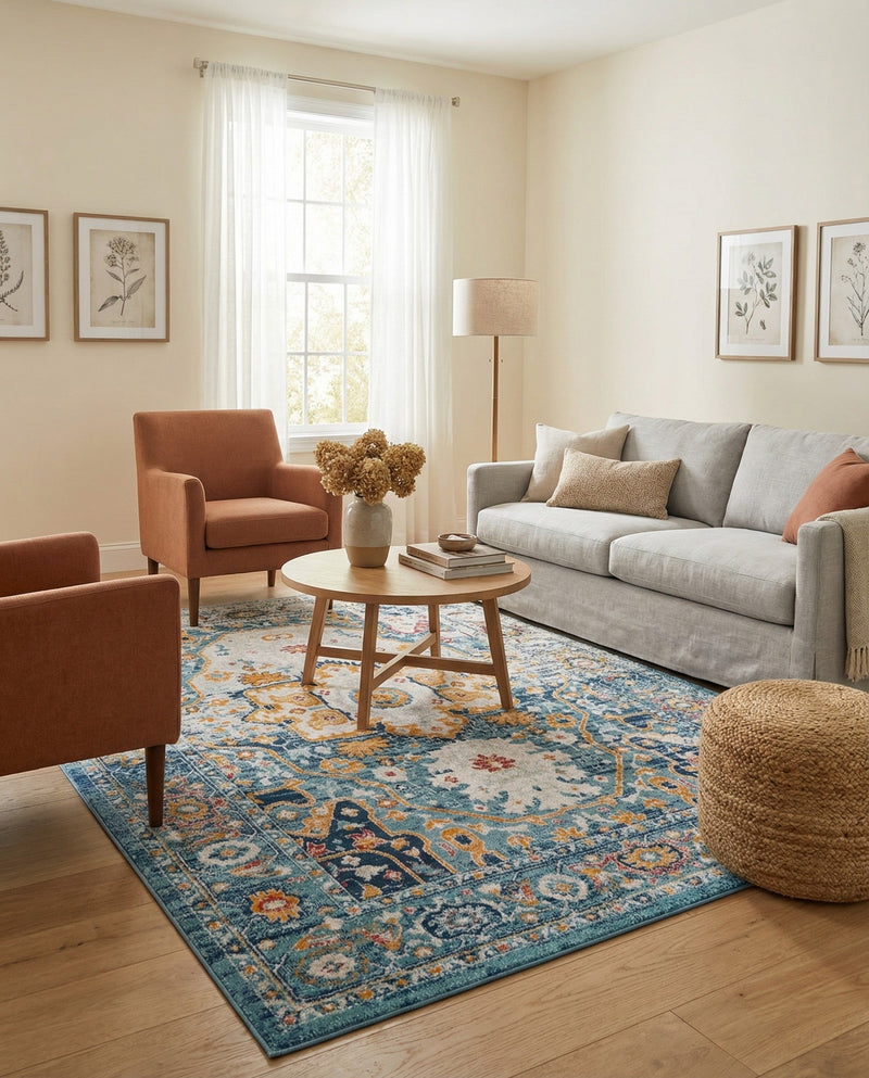 Parisian Elegance Collection Area Rug - Versailles (Teal) Rectangle Teal  lifestyle 20