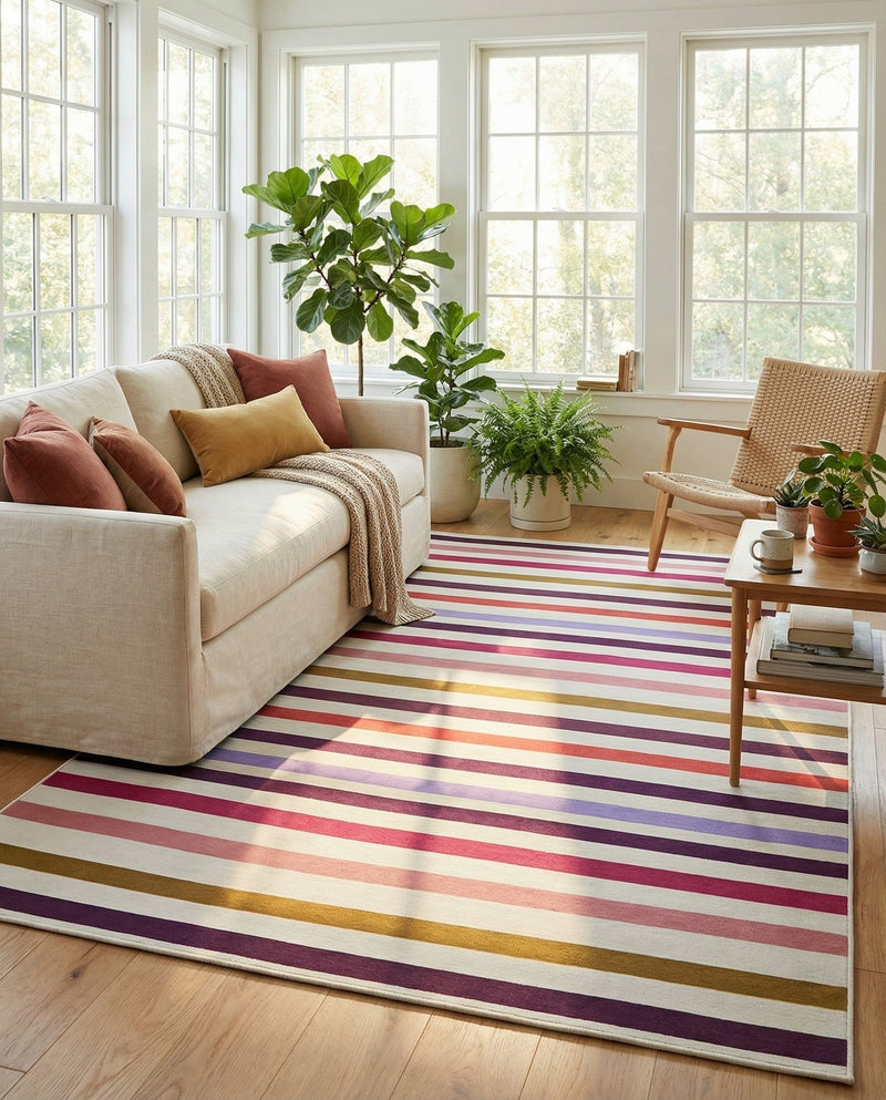 Seaside Stripes Collection Area Rug - Azul Rectangle White  lifestyle 16
