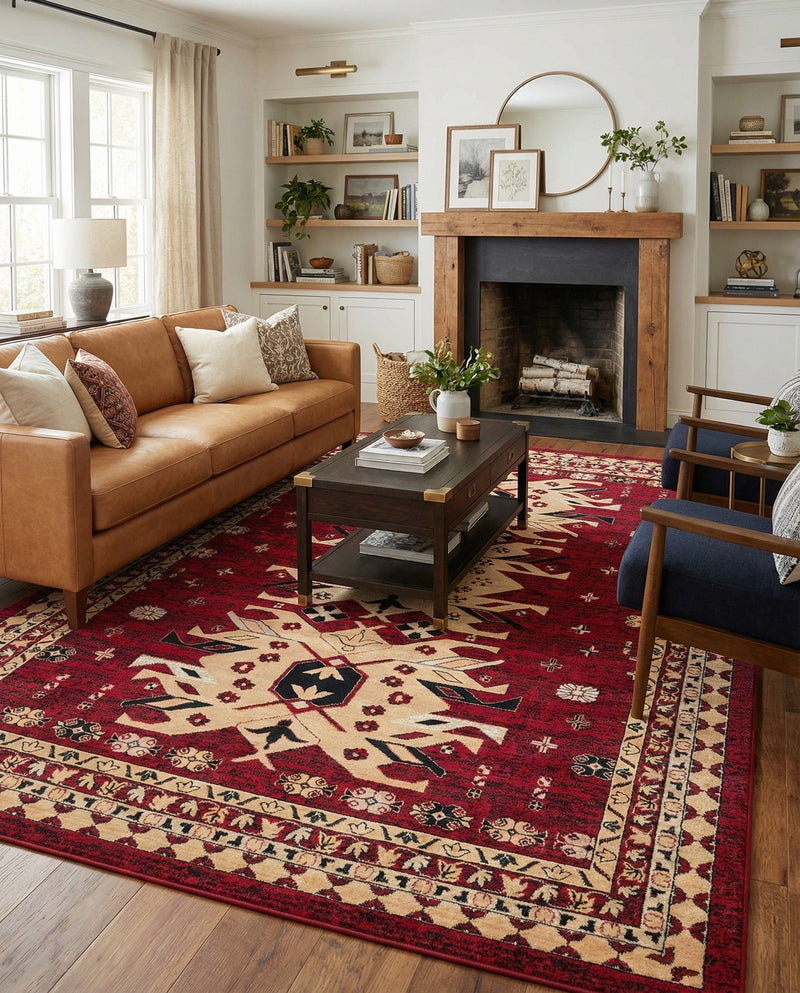Tabriz Tapestries Collection Area Rug - Azerbaijan (Red) Rectangle Red  lifestyle 3