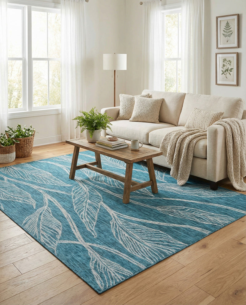 Seaside Blooms Collection Area Rug -  Evergreen (Teal) Rectangle Teal  lifestyle 7